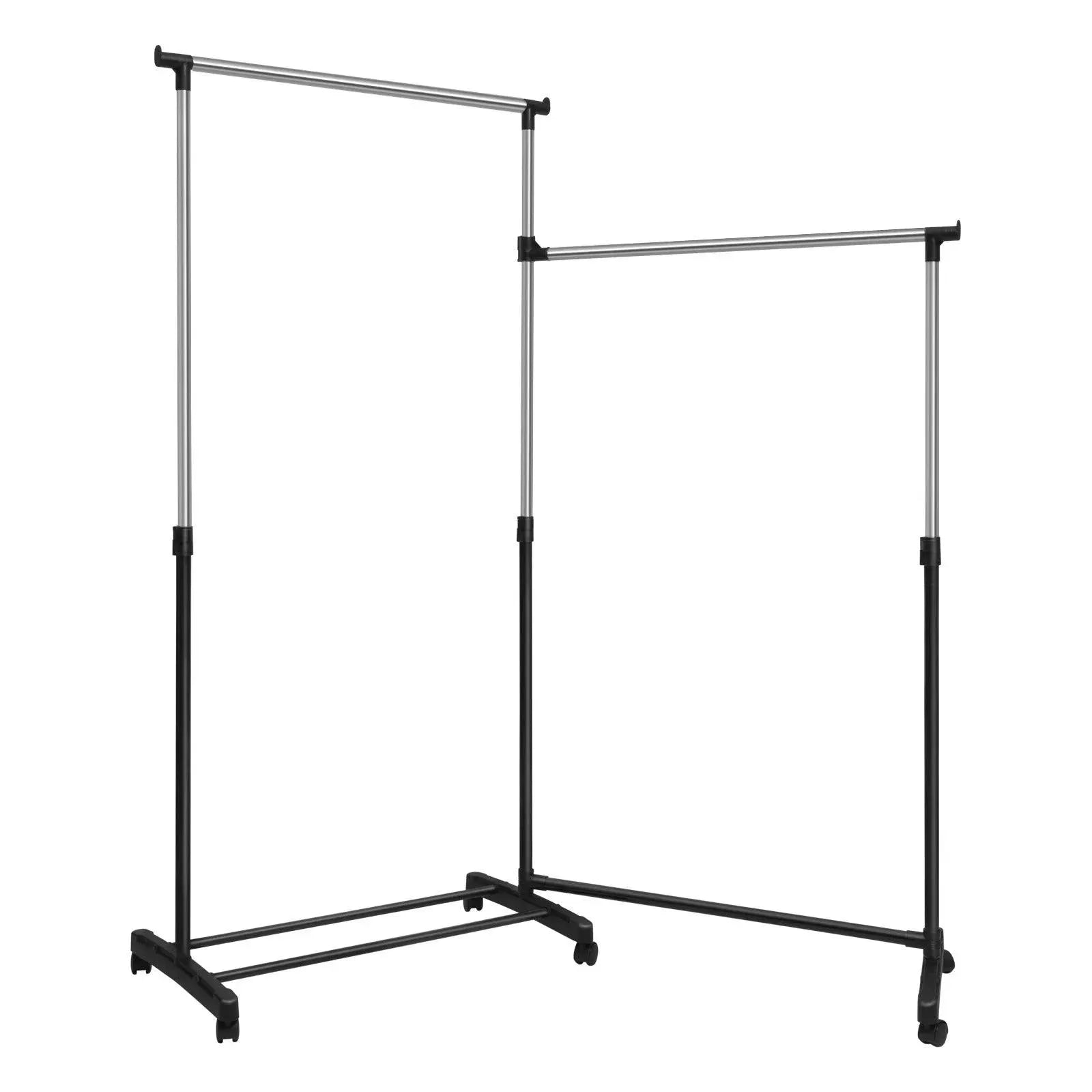 Feronza® Kapstok Met Wielen - Kledingrek Met 2 Kleerhangers, Hoogte Verstelbaar, L-vormig en Recht Rek voor Woonkamer - Feronza
